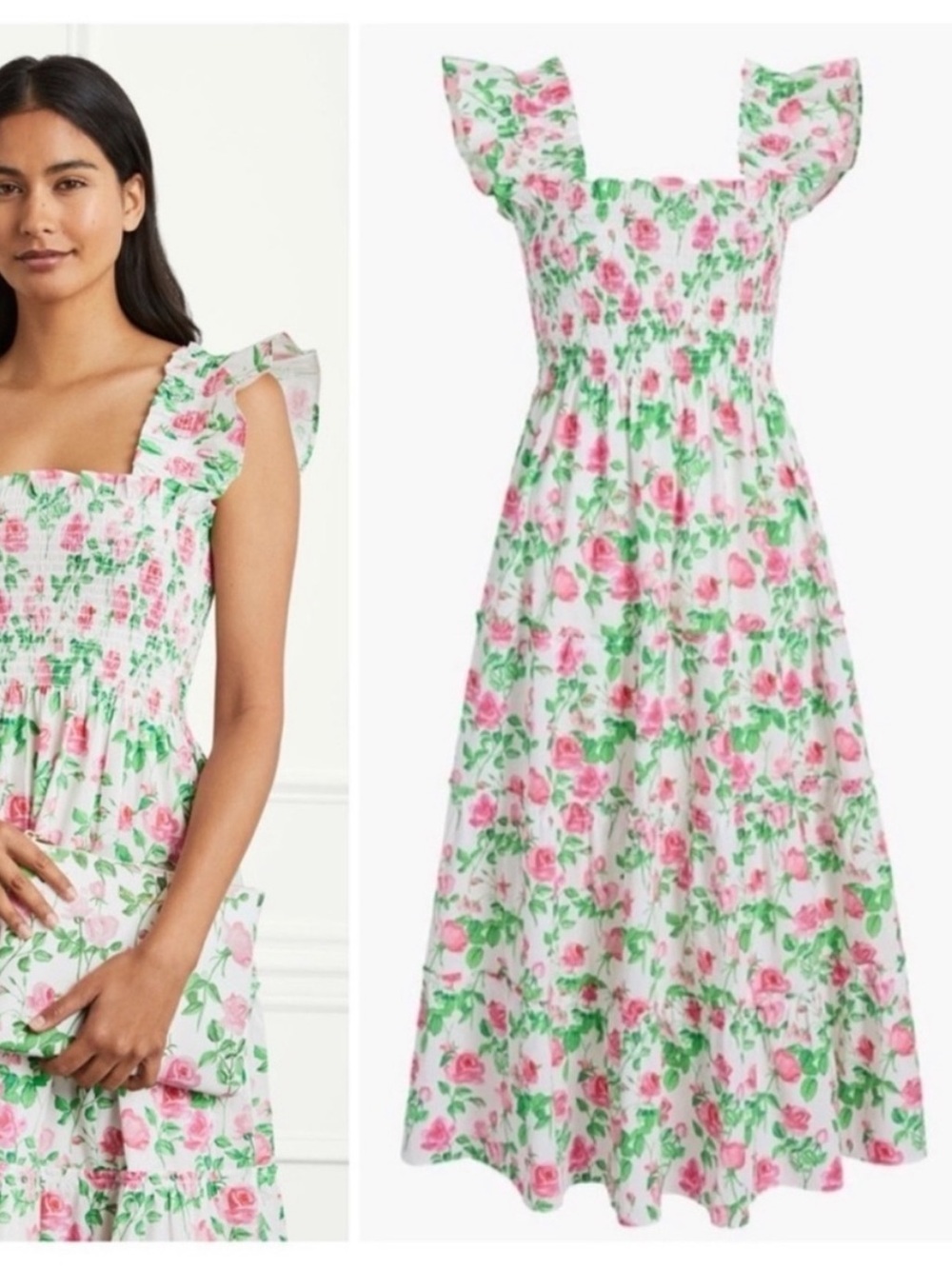 Hill House Rose Pattern Ellie Nap Dress Size Small Smocked Midi - Picture 3 of 6